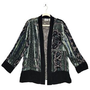 CHICOS Green Burnout Velvet Silk Whimsigoth Boho Cardigan SIZE 1 US MEDIUM 8